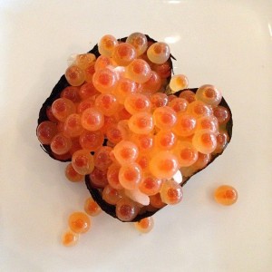 Top view of Salmon Egg Sashimi
